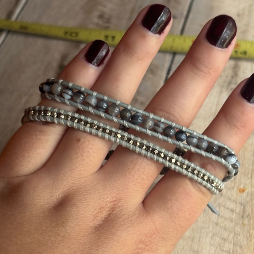 Chan Luu Agate & Pyrite Light Blue Wrap Bracelet